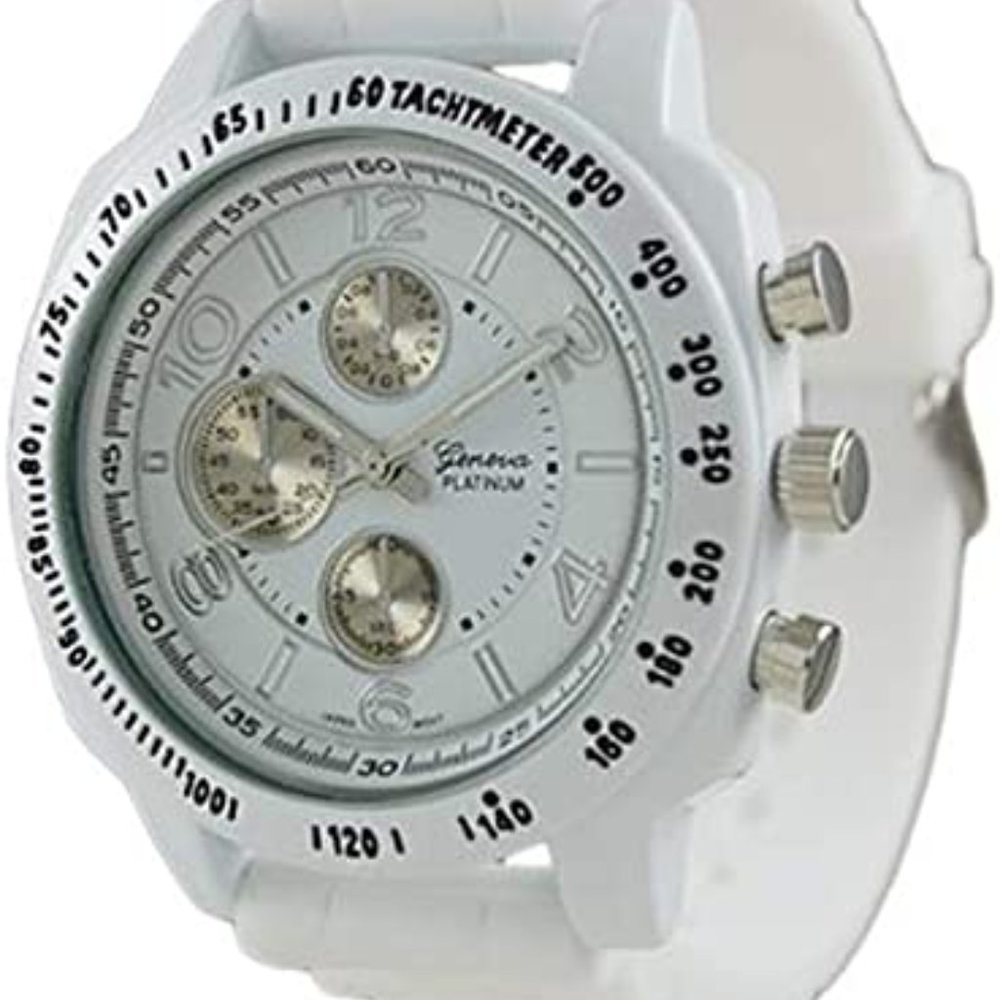 Geneva Platinum 7842 Decorative Chronograph-style Silicone Watch- White